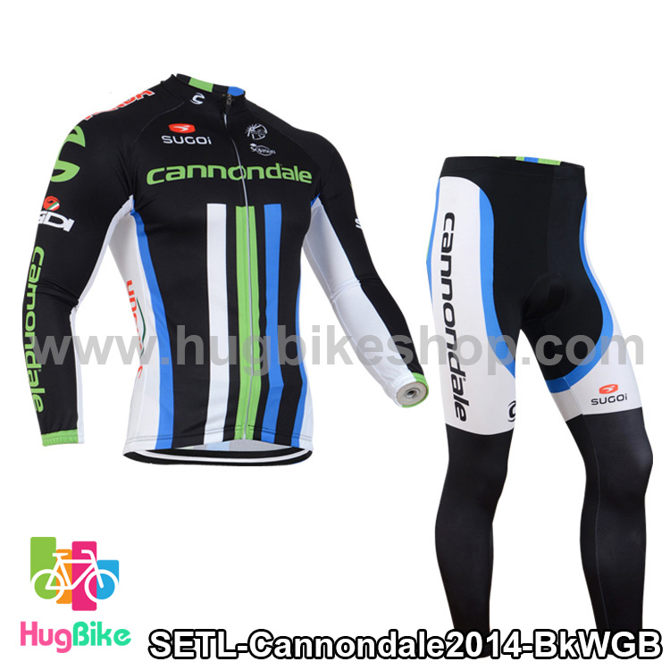 ชุดจักรยานแขนยาวทีม Cannondale 14 สีดำขีดขาวเขียวฟ้า