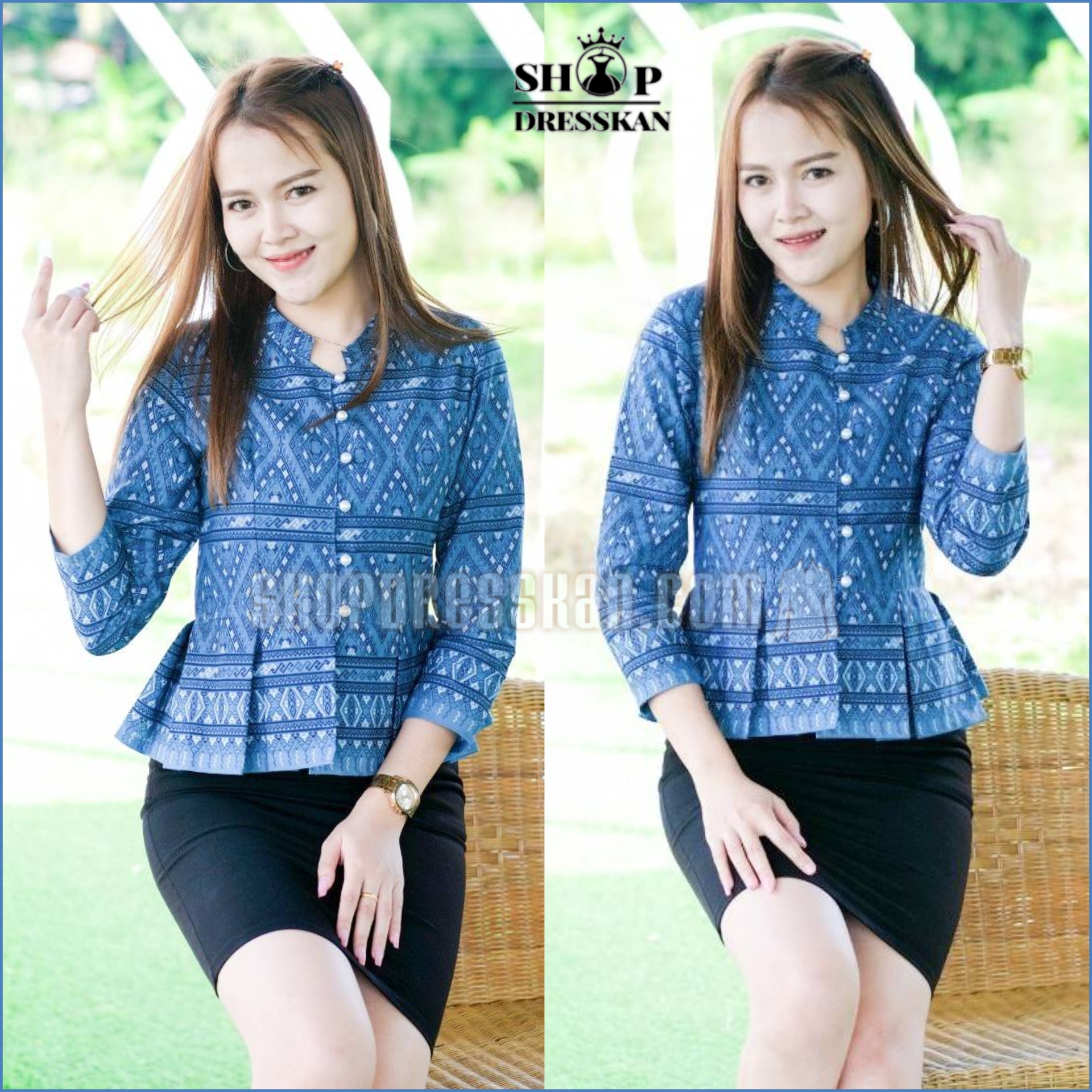 👚พร้อมส่ง : [ S,M,L,XL,2XL,3XL] :: เสื้อเชิร์ตผู้หญิง แขนยาว ผ้าคอตตอนเนื้อดีพิมพ์ลายไทยแพรวา คอปกเชิร์ต กระดุมหน้า แต่งชายระบาย จะใส่แมทซ์กับกางเกงหรือกระโปรง สไตล์ไหนก็ดูดีลงตัว ใส่ทำงาน ใส่ออกงาน ใส่สวยได้ทุกโอกาส