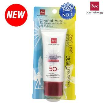 BSC CRYSTAL AURA SUNSCREEN SPF 50 PA ANTI-POLLUTION 25 กรัม กันแดด best seller จาก BSC ป้องกันรังสี UVA1 UVA2 เทคโนโลยีใหม่ล่าสุด ของ BSC ให้กันแดด ดียิ่งขึ้น ซึมเร็วเบาบาง