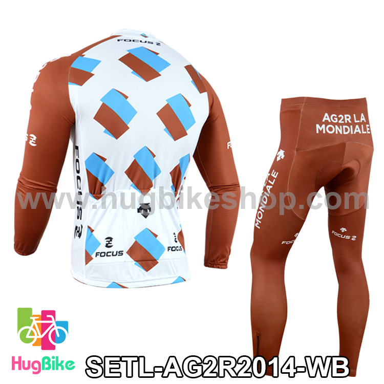 ชุดจักรยานแขนยาวทีม AG2RLA Mondiale 14 (01) สีขาวน้ำตาล