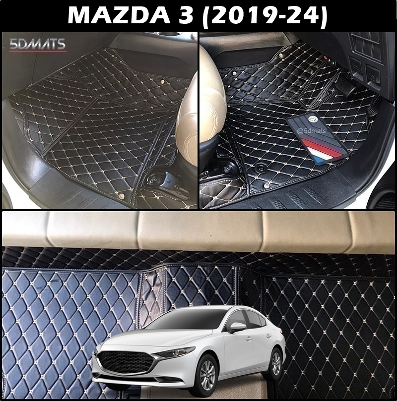 พรมปูพื้นรถยนต์ 6D MAZDA 3 (2019-24) พรม6D QX สวยงาม เข้ารูป เต็มคัน 3ชิ้น