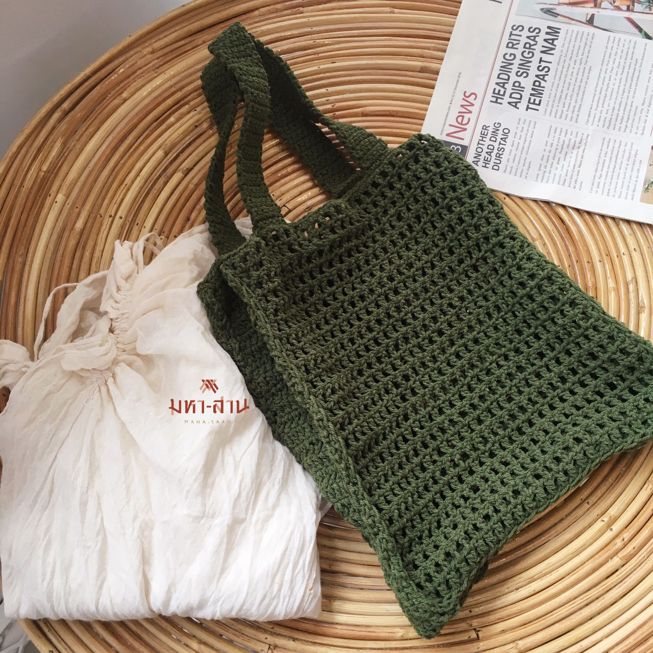 กระเป๋าcotton+เชือก เล็ก👜