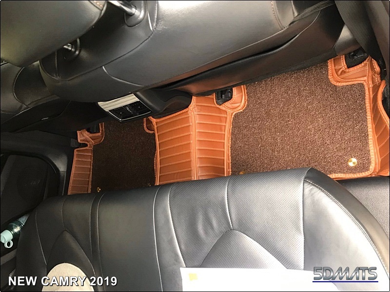 พรมปูพื้นรถยนต์5D13มิล NEW CAMRY 2019 สีน้ำตาล3ชิ้นลายตรง +(เสริมพรมดักฝุ่นไวนิล4ชิืน)