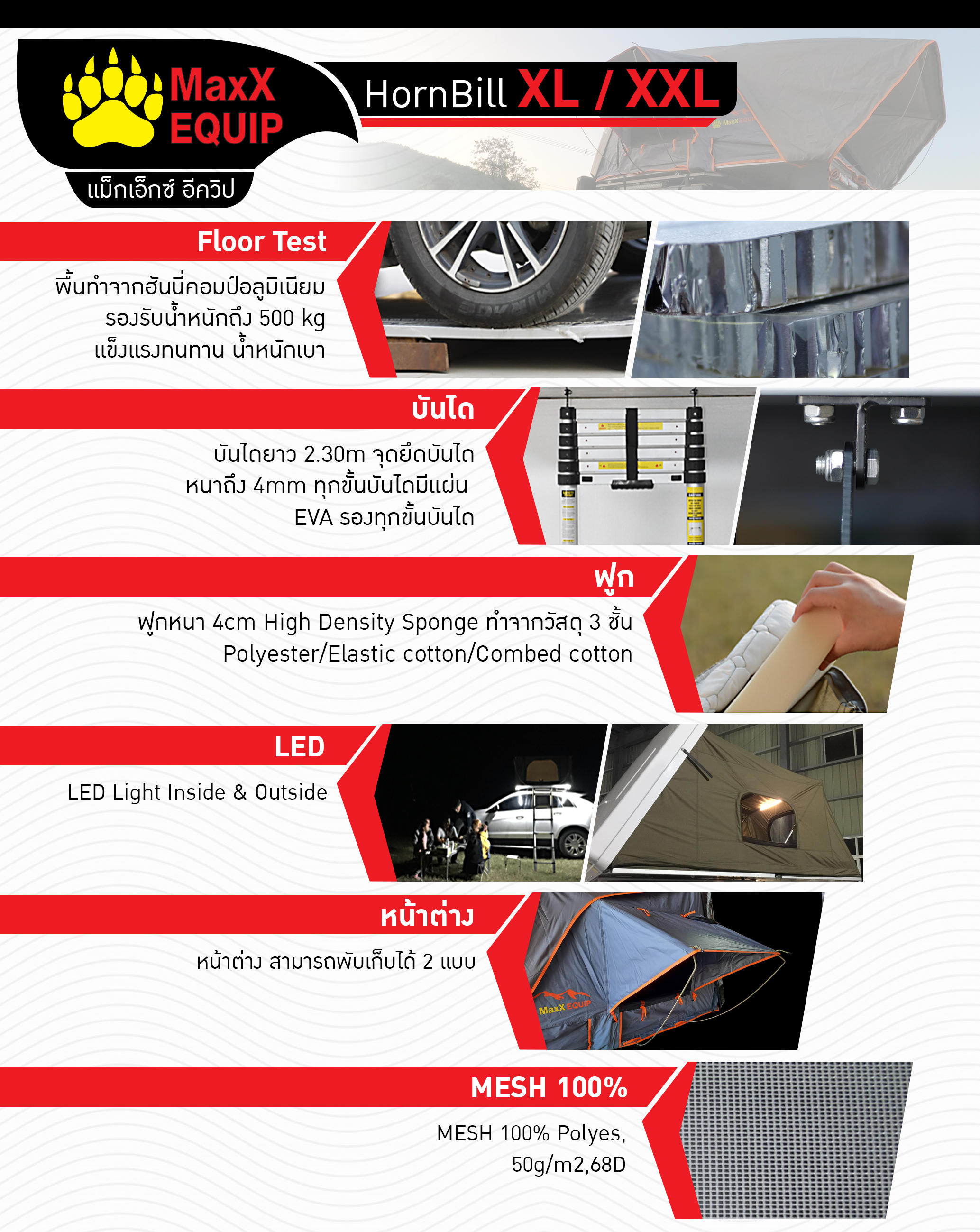 HORNBILL Size XL (1.5) หลังคาสีขาว - MaxX Equip เต็นท์ประเภทหลังคาอ่อน