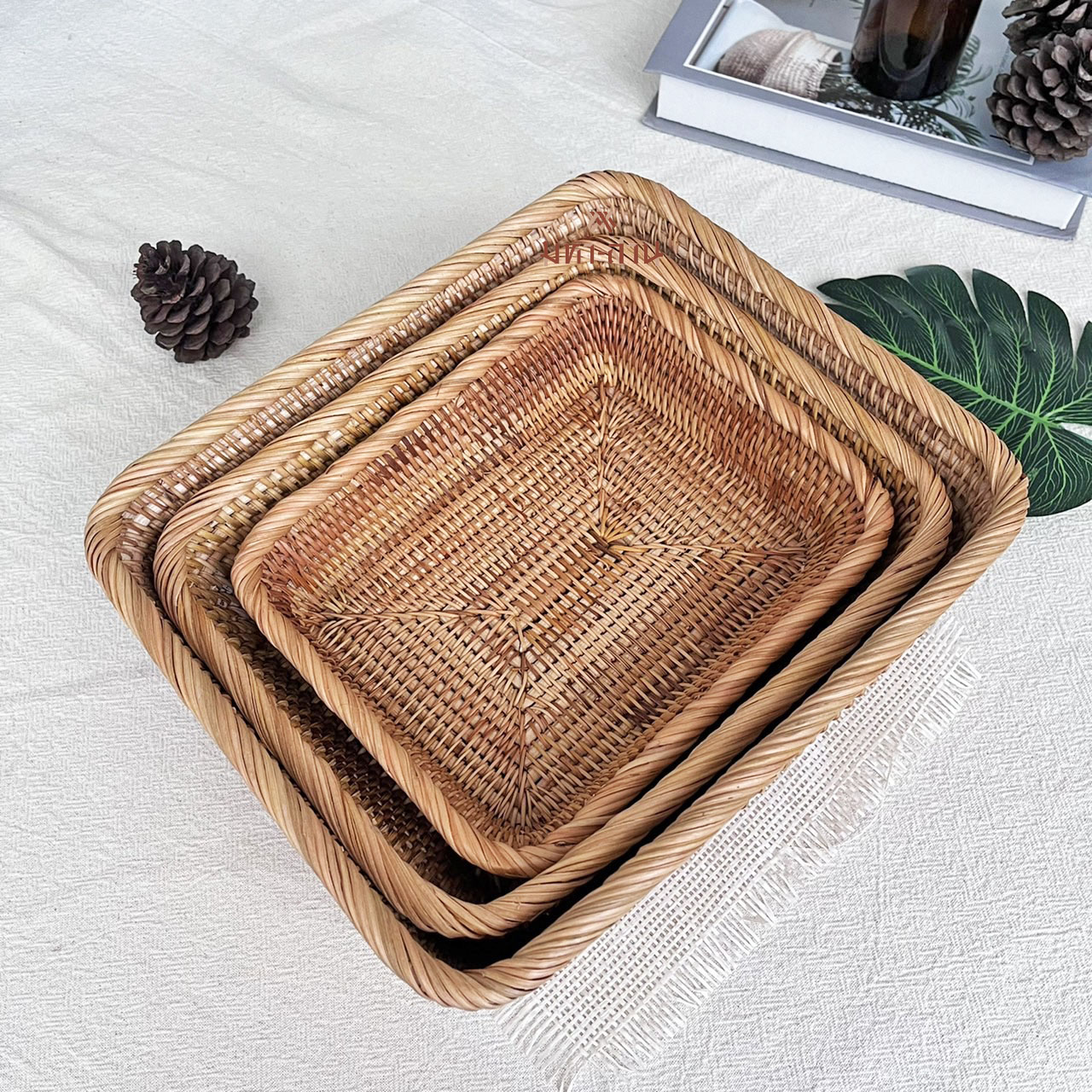 ถาดหวาย ถาดใส่อาหาร กล่องหวาย กล่องขนม พร็อพถ่ายรูป rattan tray🥯