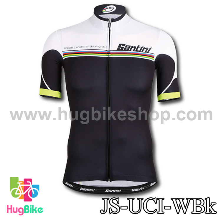 เสื้อจักรยานแขนสั้นทีม Santini uci สีขาวดำ