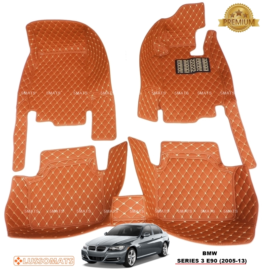 พรมปูพื้นรถยนต์ 6D BMW SERIES 3 E90 (ปี 2005-13) สีน้ำตาลอ่อน เต็มคัน 3ชิ้น