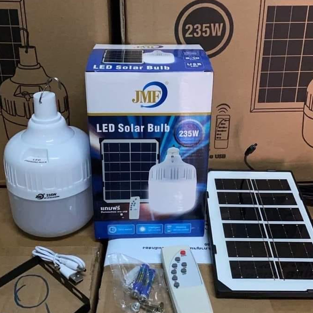 หลอดไฟชาร์จพลังงานโซล่าเซลล์ JMF 235wแสงขาว #ค่าไฟ0บาท #2ชิ้นส่งฟรี