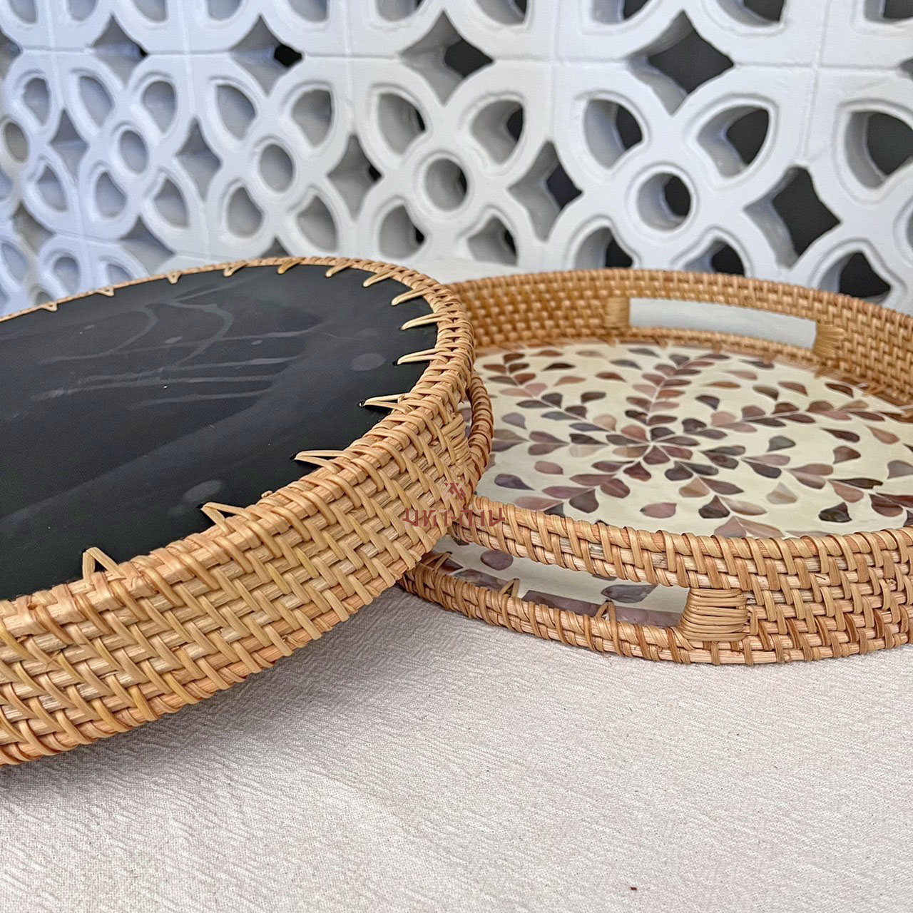 ถาดหวายแต่งโมเสก ถาดสปา ถาดใส่อาหาร พร็อพถ่ายรูป Rattanly Mosaic Tray🌷