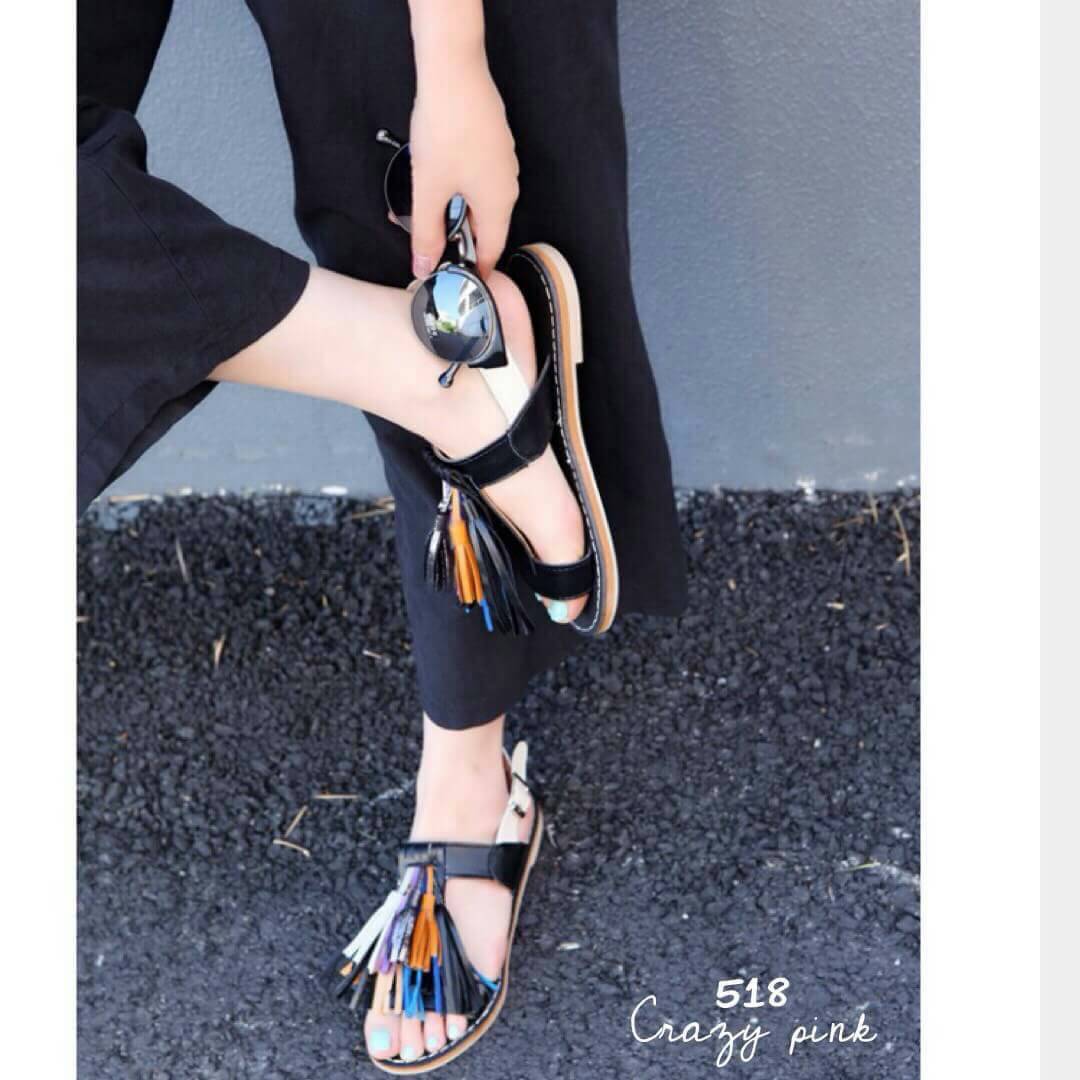 รองเท้าแตะสินค้านำเข้า หนังpu แต่งพู่มีสายรัดข้อ