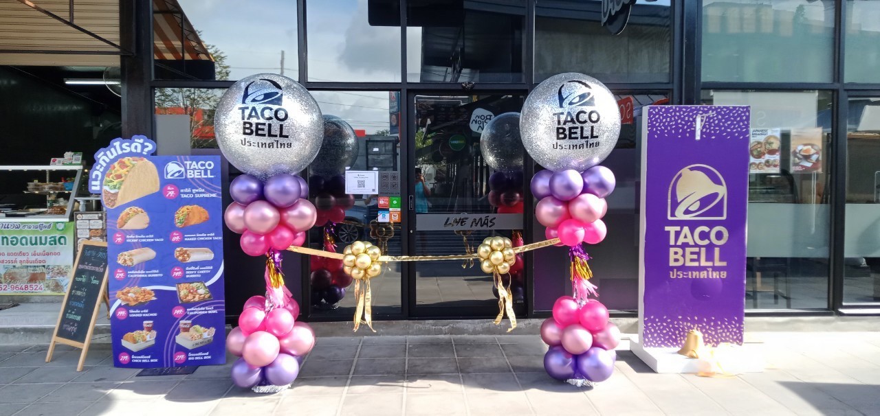 เสาตัดริบบิ้นเปิดงาน โทน ม่วงชมพู / Balloon pole for opening ceremony purple and pink tones