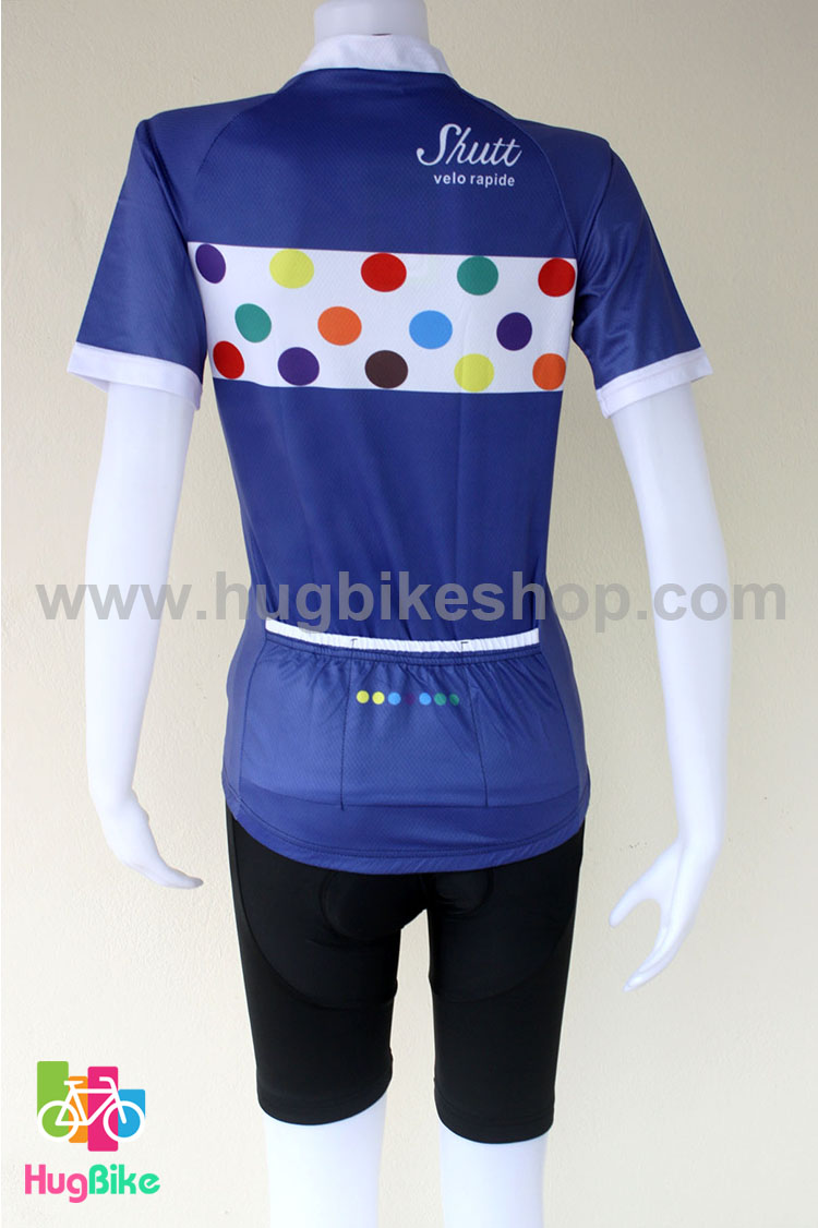 ชุดจักรยานผู้หญิงแขนสั้นขาสั้น Shutt 16 (02) สีน้ำเงินขาวลายจุด