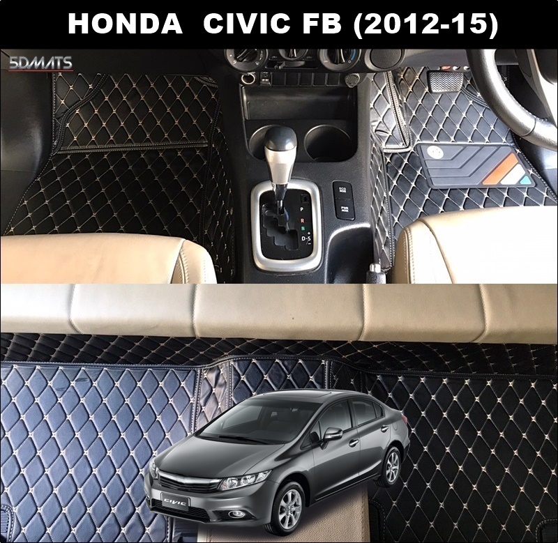 พรมปูพื้นรถยนต์ 6D HONDA CIVIC FB (2012-15) พรม6D QX สวยงาม เข้ารูป ตรงรุ่นรถ 3ชิ้น