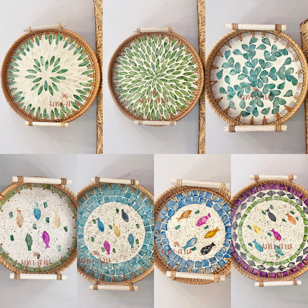 ถาดหวายแต่งโมเสก ถาดใส่อาหาร พร็อพถ่ายรูป Rattanly Mosaic Tray⭐