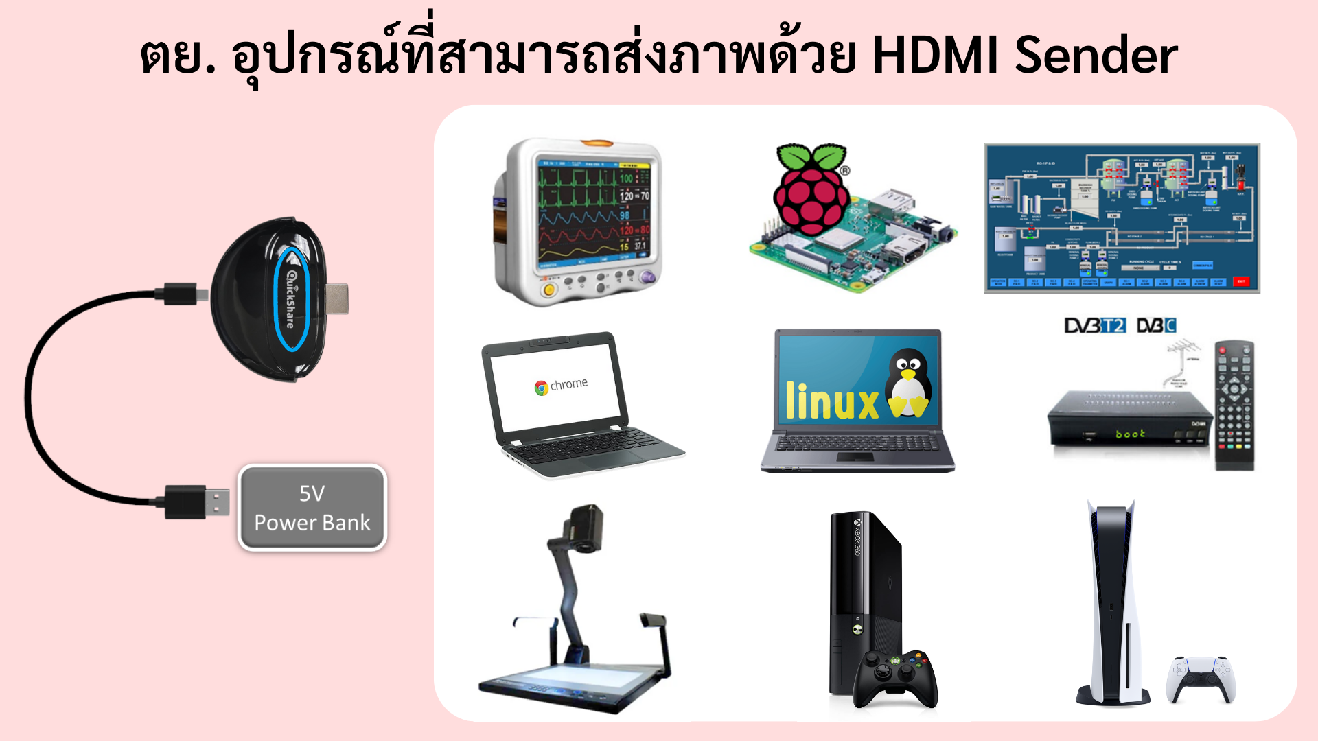 ตัวอย่างอุปกรณ์ที่สามารถส่งถาพออกด้วย HDMI