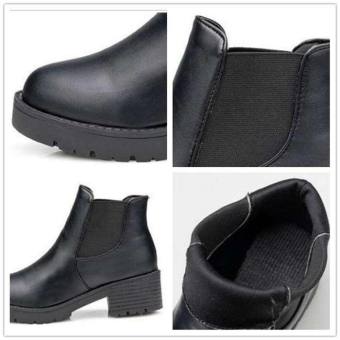 ใหม่ผู้หญิงสีดำ Lady Patch หนัง PU SLIP - ON รองเท้าบูทหุ้มข้อส้นสูงระดับกลางรองเท้า D237