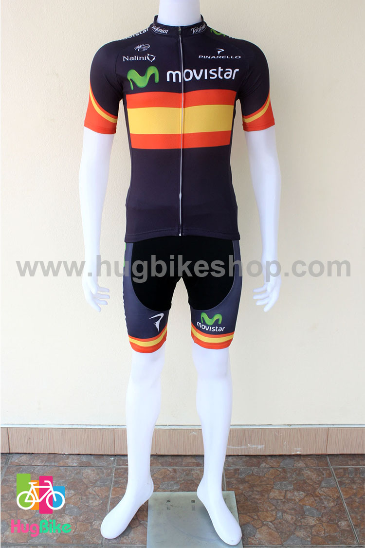 ชุดจักรยานแขนสั้นทีม Movistar 14 (02) สีน้ำเงินส้มเหลือง