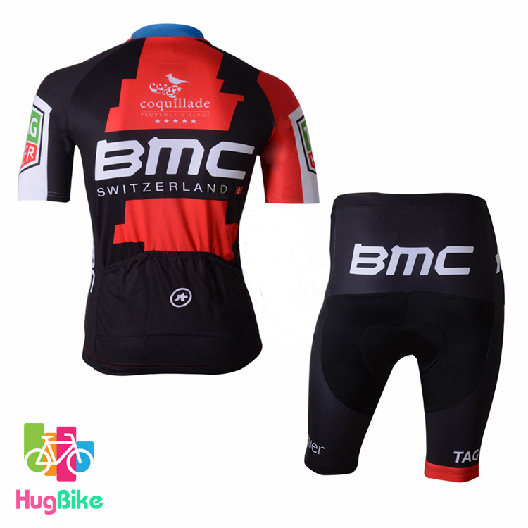 ชุดจักรยานแขนสั้นทีม BMC 17 (03) สีแดงดำคอฟ้า