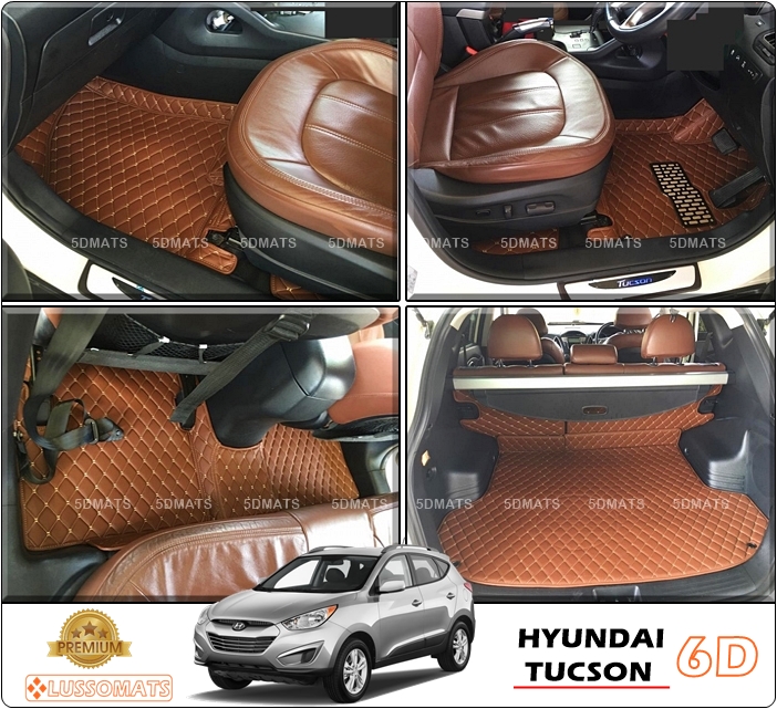 พรมปูพื้นรถยนต์ HYUNDAI TUCSON สีน้ำตาลเข้ม เต็มคัน (6ชิ้น)+แผ่นปูท้าย+แผ่นปิดเบาะหลัง