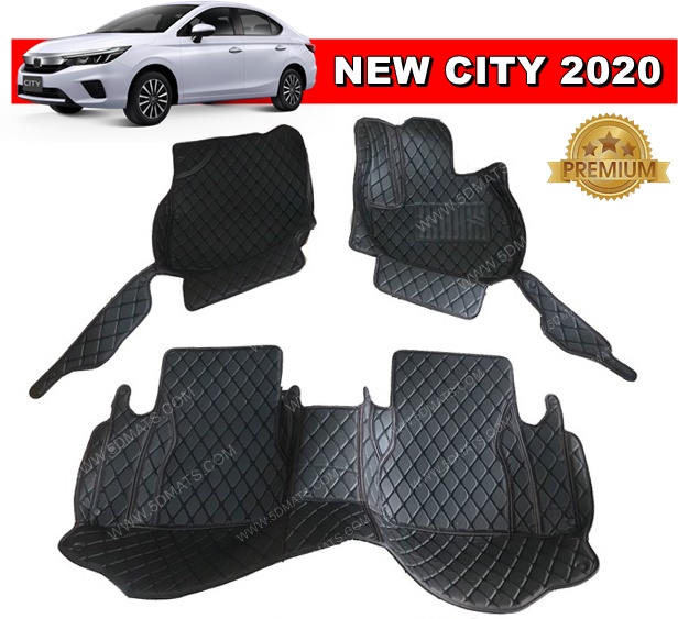 พรมปูพื้นรถยนต์6D HONDA CITY 2020 พรม6D 10มิล หนังPVCแท้ (3ชิ้น) st