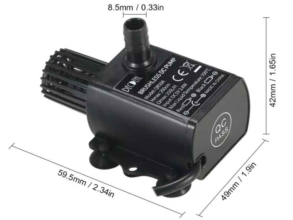ปั๊มน้ำขนาดเล็ก รุ่น DC5V 2.4W อัตราการไหลของน้ำสูงสุด: 250L/H และ Max. Lift: 200cm / 6.56 ft.