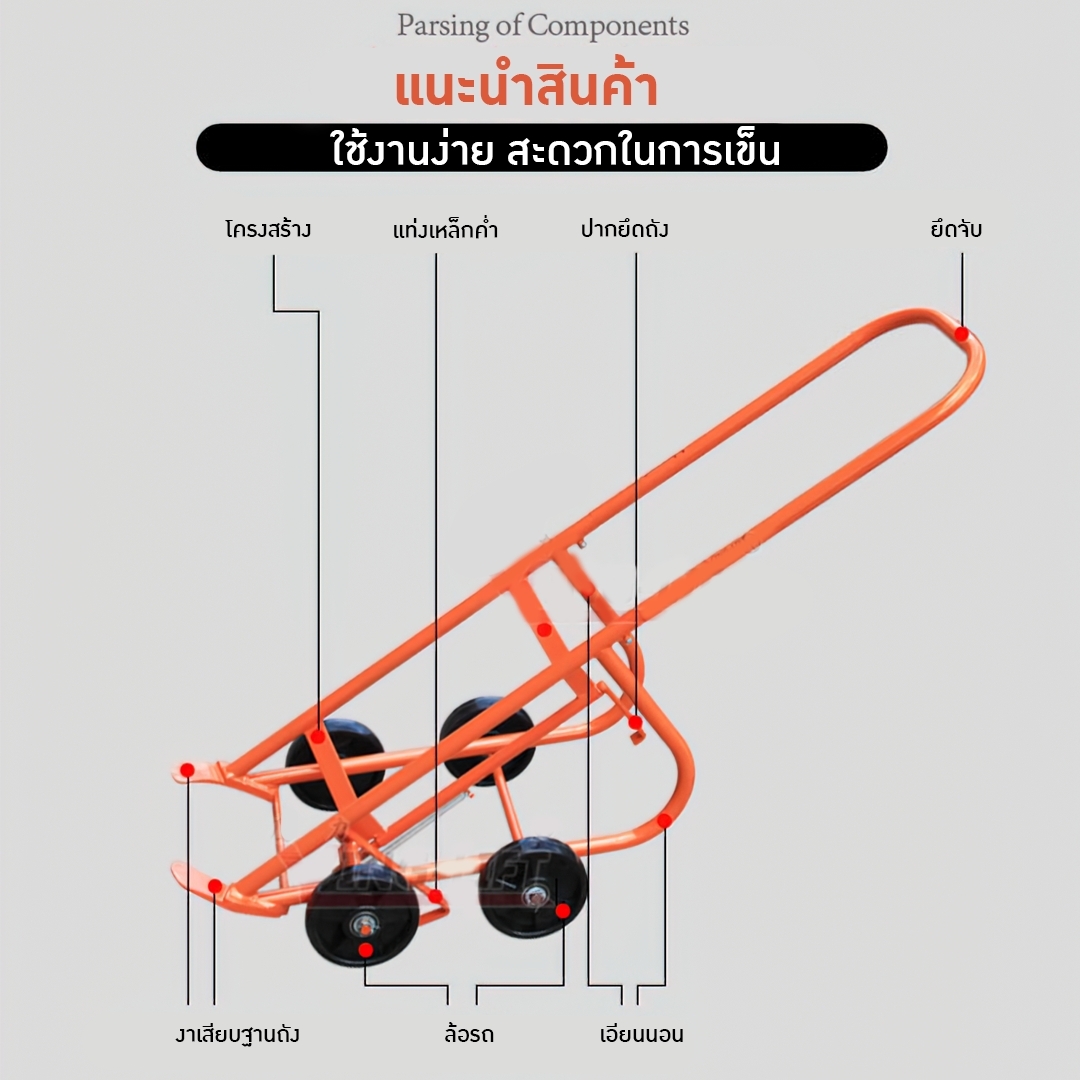 รถเข็นรุ่น DF20 โครงเหล็กแข็งแรง พร้อมยกถัง ความจุได้สูงสุดที่ 350 KG. สามารถเท่ของเหลวได้สะดวก เข็นขึ้นลงสะดวก