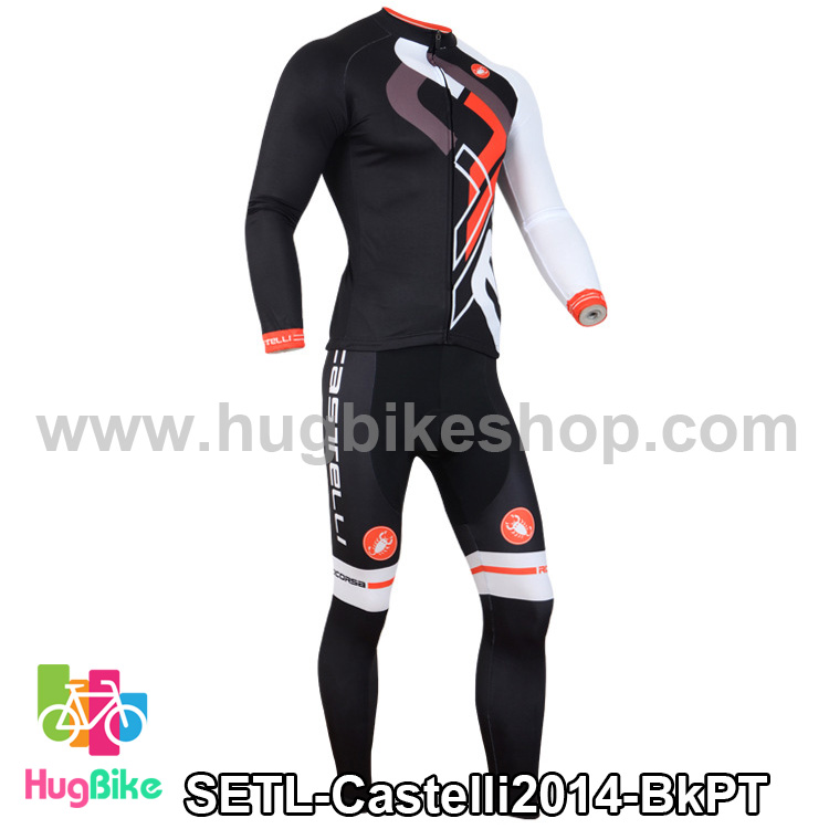 ชุดจักรยานแขนยาวทีม Castelli 14 สีดำลายขาวแดงเทา