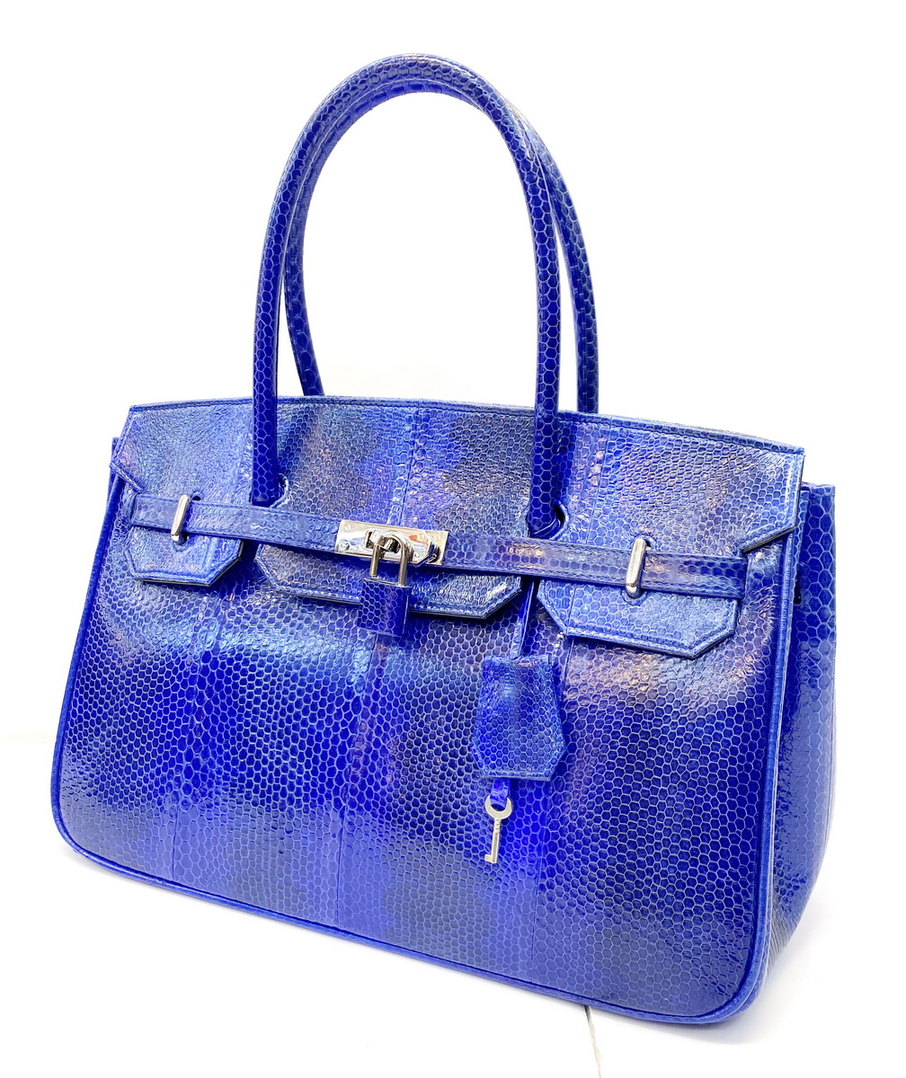 กระเป๋าถือหนังงูทะเลแท้ สีฟ้า