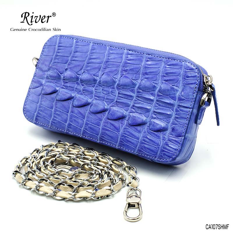กระเป๋าหนังจระเข้แท้ สะพายข้าง ส่วนหาง สีฟ้า