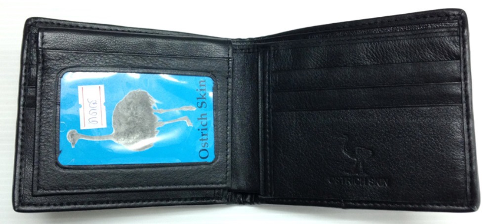 กระเป๋าสตางค์หนังนกกระจอกเทศแท้ สีดำ แบบสั้นUS