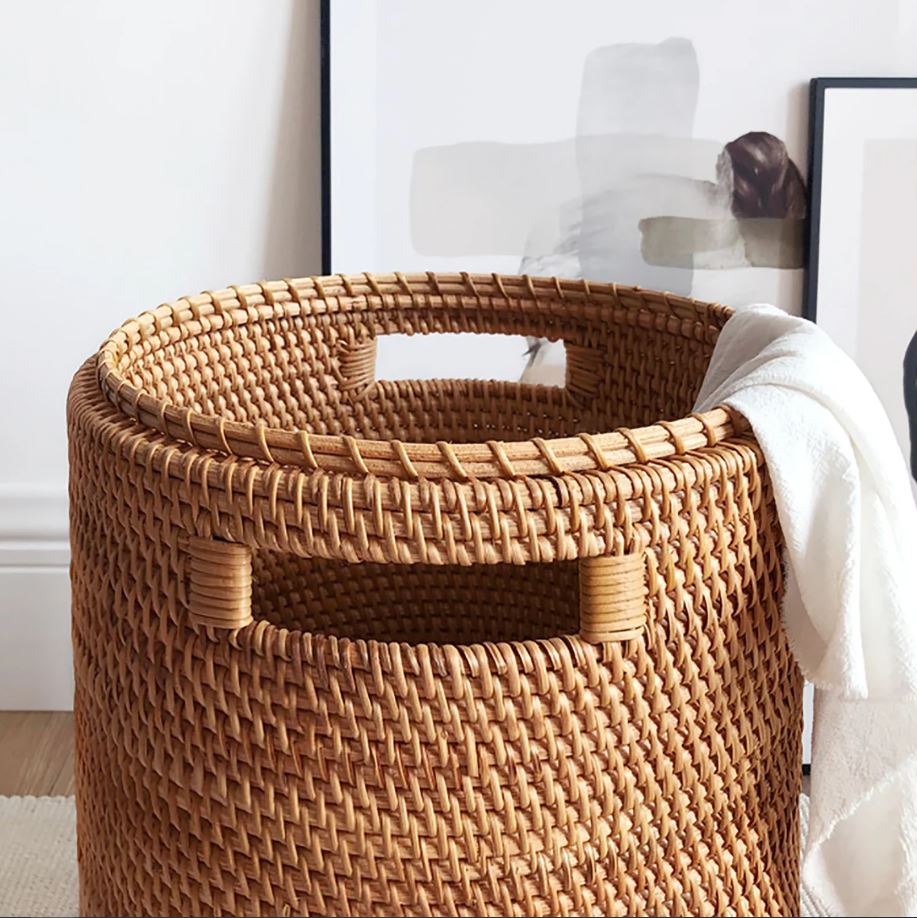 ตะกร้าผ้า เก็บของ กระถางต้นไม้ ถังฝาปิด พร็อพถ่ายรูป rattan tray🧺