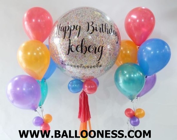 เซทลูกโป่งวันเกิด โทนสีคัลเลอร์ฟูลขนาด24นิ้ว + ช่อ5ลูก2ช่อ / Set Balloon Birthday colorful tone 36" + 2bunch