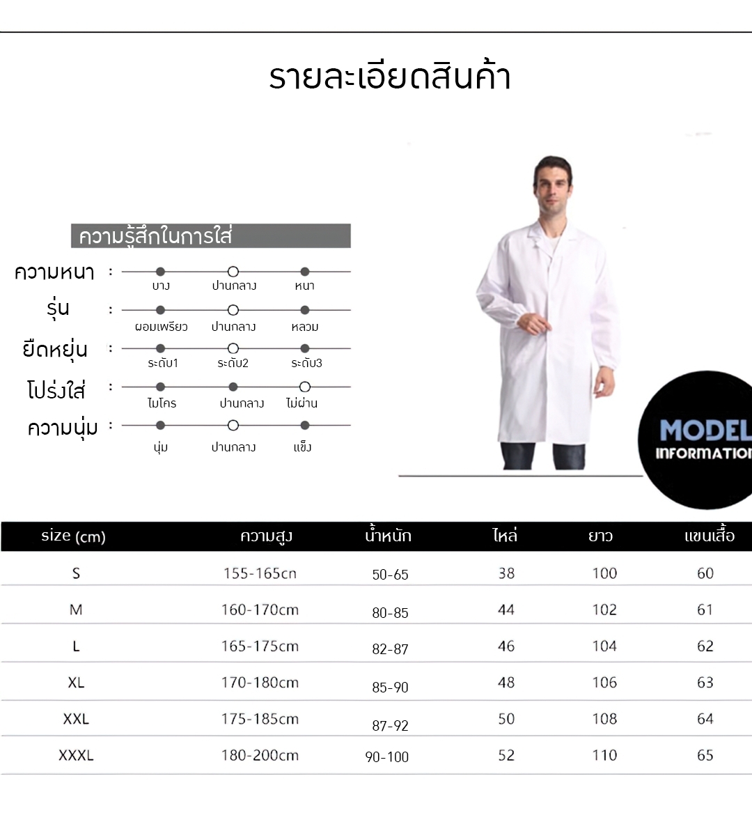 ICY เสื้อกาวน์ห้องปฏิบัติการ สีขาว แขนสั้นและแขนยาว ไม่ขึ้นขุย ไม่หด ใส่สบาย