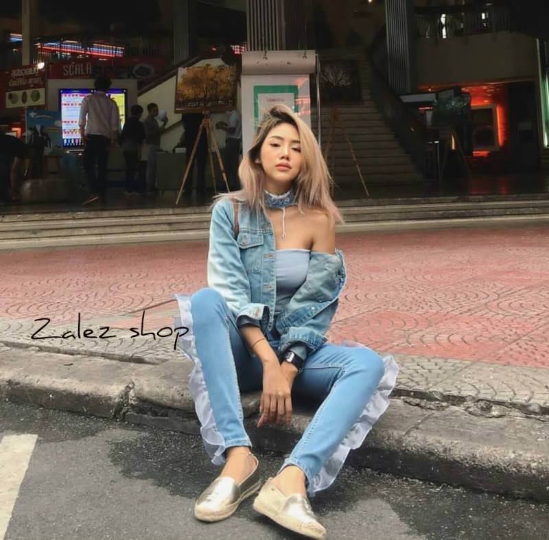 กางเกงยีนส์ แต่งระบายมุ้งมิ้ง