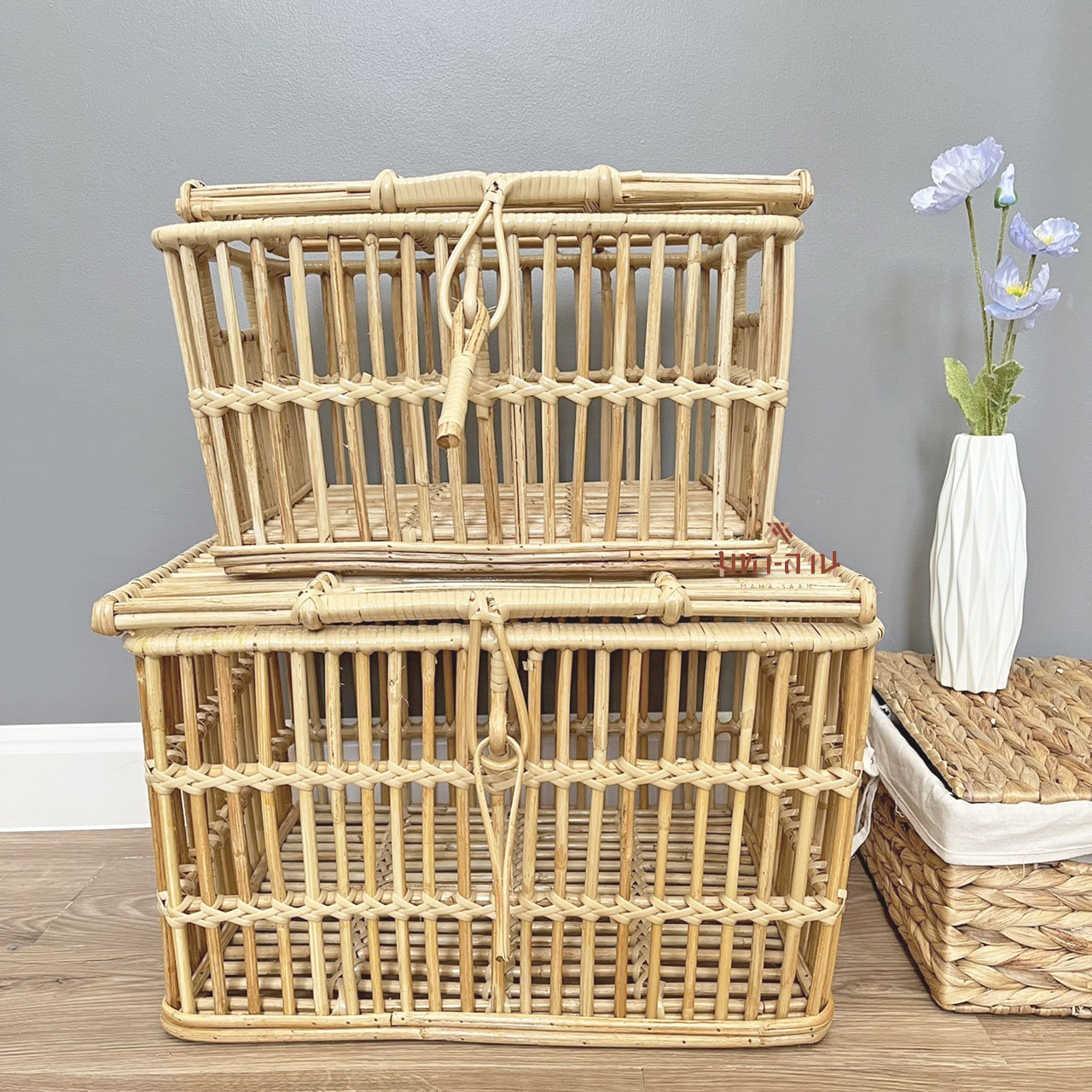ตะกร้าหวายฝาปิด ตะกร้าใส่ของ ตะกร้ามินิมอล ตะกร้าสัตว์เลี้ยง ตะกร้าท้ายรถ ตะกร้าจักรยาน 🧺