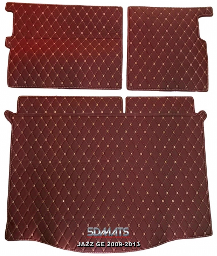 พรมปูพื้นรถยนต์ 6D VIP JAZZ GE ปี2009-2013 หนังสีไวน์แดง 6ชิ้น รวมเเผ่นท้าย+ปิดเบาะหลัง เต็มคัน