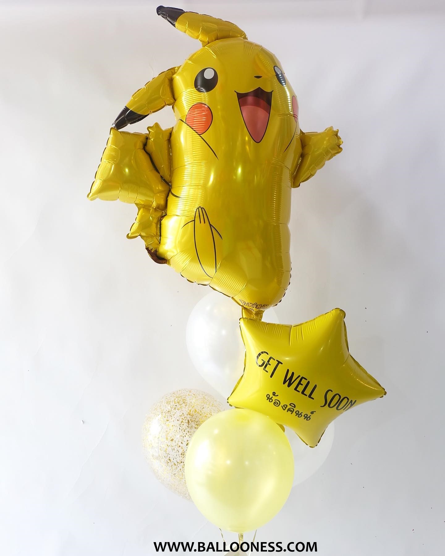 ช่อลูกโป่งปิกาจู สีเหลือง+ดาวเขียนข้อความได้ / Set Pikachu Yellow + Star