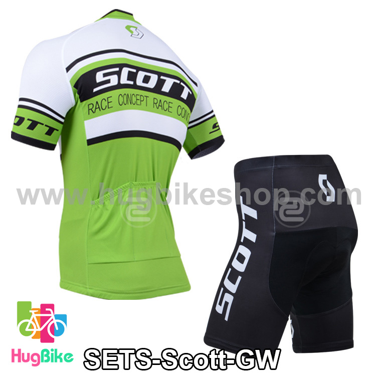 ชุดจักรยานแขนสั้นทีม Scott 14 (01) สีเขียวขาว