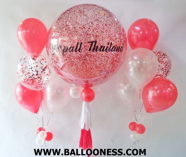 เซทลูกโป่งกลิตเตอร์ ขนาด36นิ้ว + ช่อ 5ลูก 2ช่อ โทนสีแดง / Set Gitter Balloon size36" + 2bunch Red tone