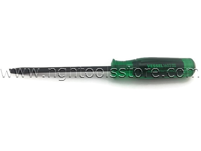ไขควงด้ามเขียวแกนสี่เหลี่ยมหัวทะลุสีดำ ปากแบน รุ่น 1602 vessel green ยี่ห้อ VESSEL