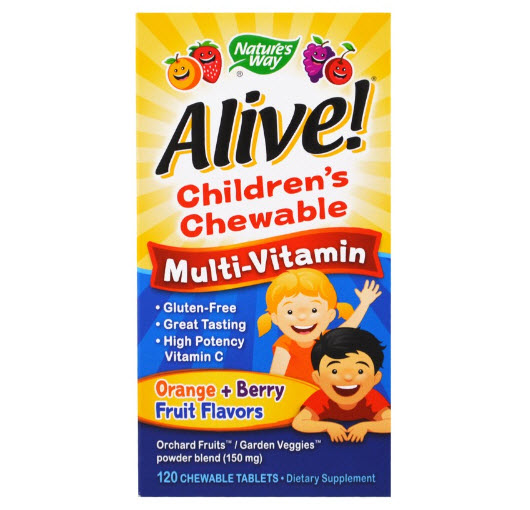 Nature's Way, Alive! Children's Chewable Multi-Vitamin, Orange, Berry Fruit Flavors, 120 Chewable Tablets