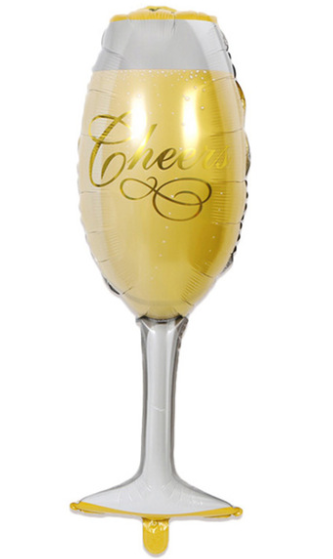 ลูกโป่งแก้วไวน์ Cheers สีทอง / Gold Wine Glass Cheers Foil balloon