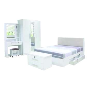 RF Furniture ชุดห้องนอน DD รุ่น Milan Set ขนาด 6 ฟุต เตียง 6 ฟุต ตู้เสื้อผ้า 3 บาน โต๊ะแป้ง 80 cm ( สีขาว )