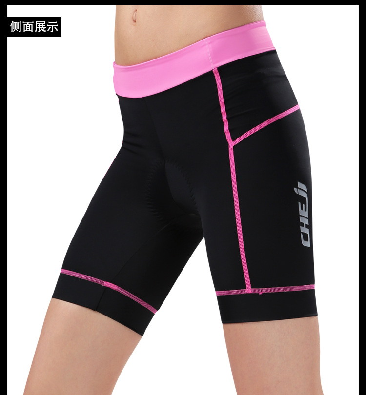 กางเกงจักรยานผู้หญิงขาสั้น CheJi แถบสี
