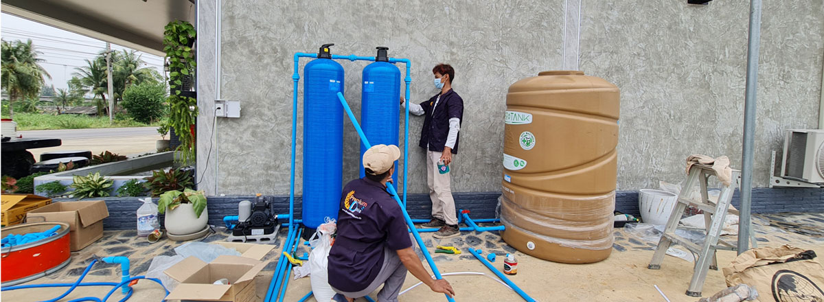 ถังกรองน้ำใช้ FRPขนาด 10x54 จุสาร50 ลิตร 2 ใบ ราคาพร้อมติดตั้ง