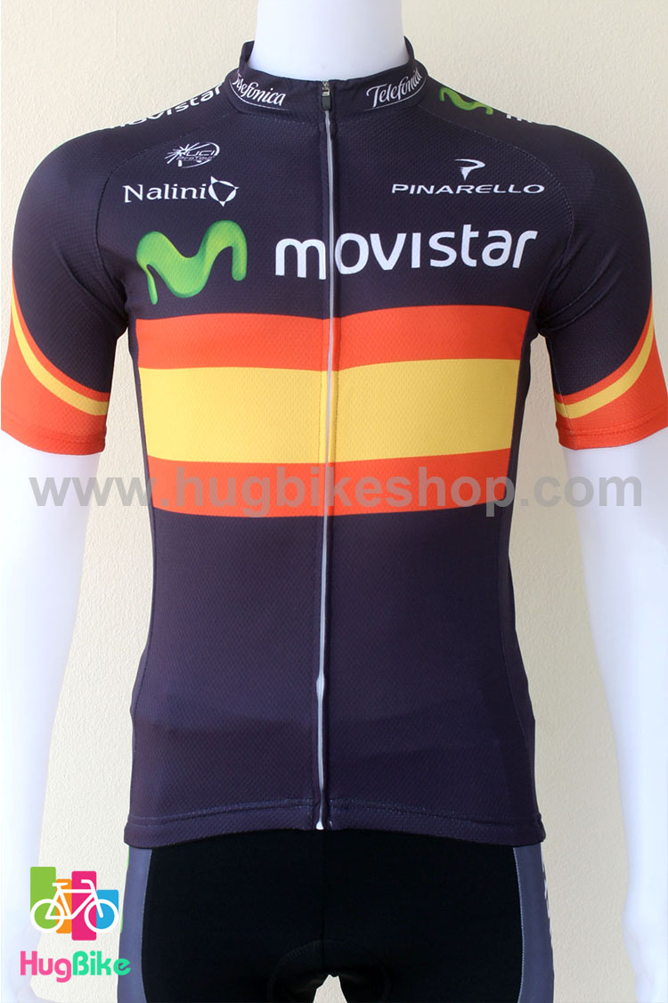 ชุดจักรยานแขนสั้นทีม Movistar 14 (02) สีน้ำเงินส้มเหลือง