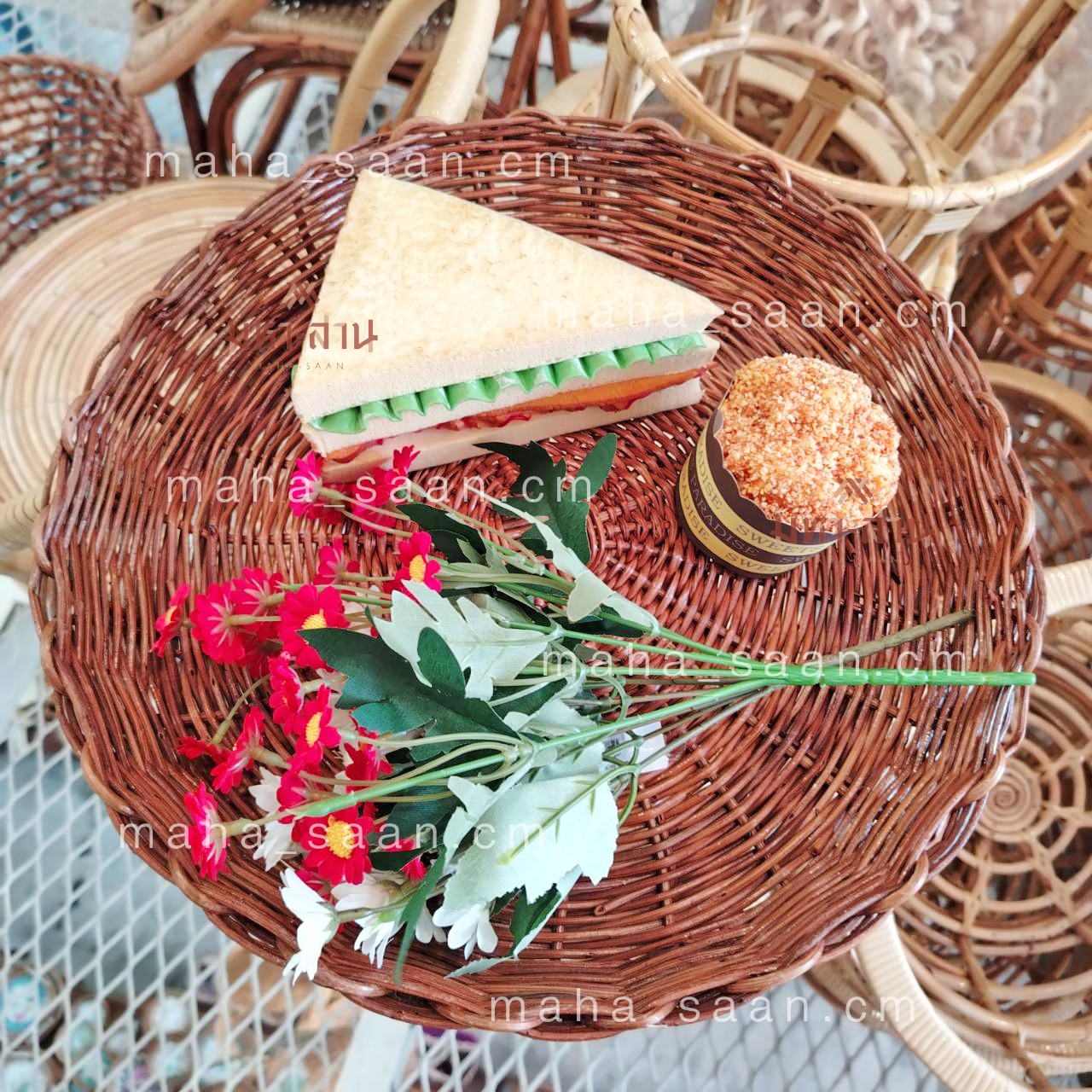 ถาดผลไม้ ขนม กระจาดสาน เถาวัลย์ ทรงกลม 🥯