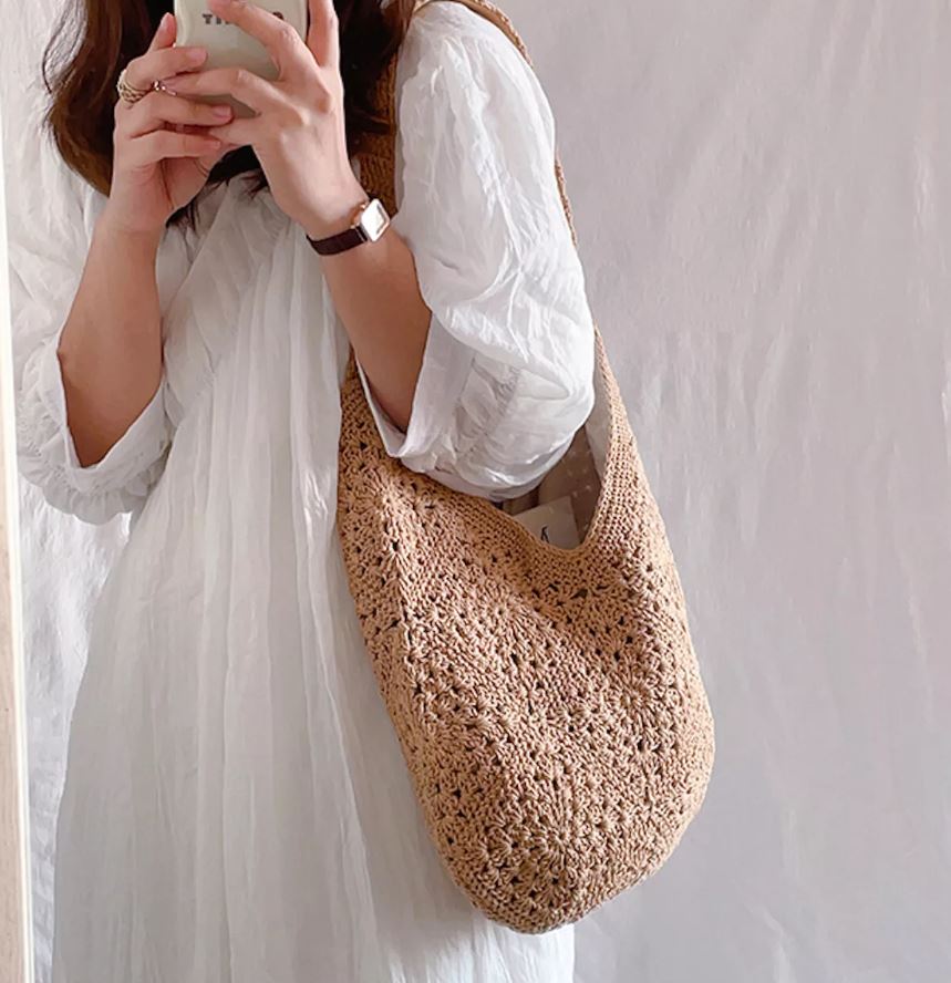 กระเป๋าถักสะพายไหล่ เดินชายหาด แฟชั่นผู้หญิง ✿