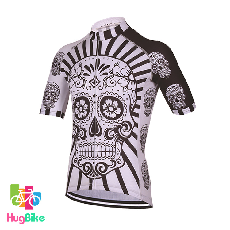 เสื้อจักรยานแขนสั้น LQSGCD 18 (08) สีขาวดำลายหัวกระโหลก