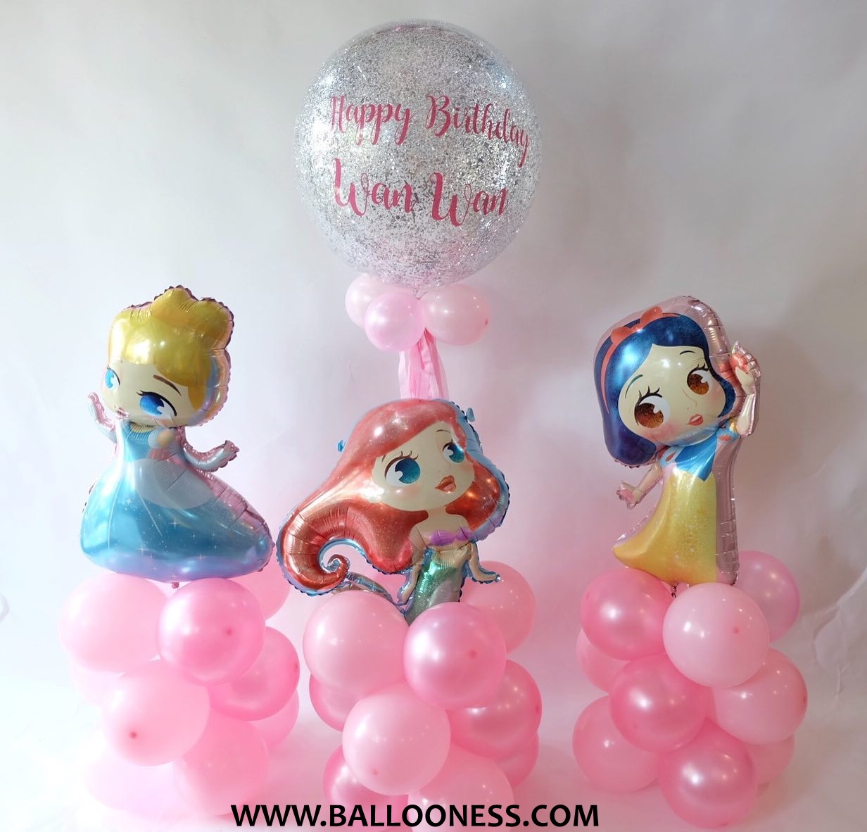 เซ็ตลูกโป่งวันเกิดกลิตเตอร์ ธีมเจ้าหญิง ชมพู,เงิน ขนาด 36 นิ้ว / Set Balloon Glitter Silver , Pink Theme Princess 36-inch